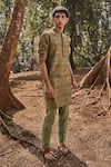 Shop_Drishti & Zahabia_Green Chanderi Silk Kurta And Pant Set _at_Aza_Fashions