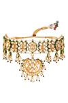 Shop_Lotus Sutra_Kundan Meenakari Pendant Choker Jewellery Set_at_Aza_Fashions
