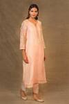 Anantaa By Roohi_Pink Chanderi Tissue Notched Embroidered Tunic _Online_at_Aza_Fashions