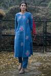 Buy_Label Earthen_Blue Handloom Cotton Silk Round Kurta And Pant Set  _at_Aza_Fashions