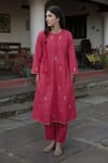 Buy_Label Earthen_Red Handloom Cotton Silk Round Kurta And Pant Set  _at_Aza_Fashions