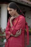 Label Earthen_Red Handloom Cotton Silk Round Kurta And Pant Set  _Online_at_Aza_Fashions