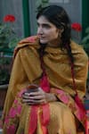 Shop_Label Earthen_Yellow Kurta Pashmina Silk Salwar Chanderi Silk Dupatta Foil Print Set _Online_at_Aza_Fashions