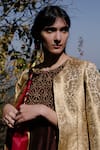 Buy_Label Earthen_Gold Kurta And Sharara Handwoven Banarasi Silk Jacket & Set  _Online_at_Aza_Fashions