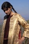 Shop_Label Earthen_Brown Koti Pashmina  Sharara Chanderi Round Jacket And Set _at_Aza_Fashions