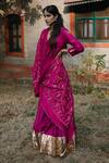 Buy_Label Earthen_Pink Kurta Brocade Lehenga Chanderi  Dupatta V Neck And Set _at_Aza_Fashions