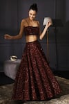 Shop_Mani Bhatia_Maroon Raw Silk, Net Square Neck Sequin Embellished Lehenga Set _at_Aza_Fashions