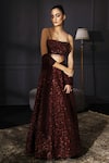 Buy_Mani Bhatia_Maroon Raw Silk, Net Square Neck Sequin Embellished Lehenga Set _at_Aza_Fashions