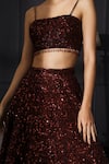 Buy_Mani Bhatia_Maroon Raw Silk, Net Square Neck Sequin Embellished Lehenga Set _Online_at_Aza_Fashions