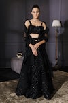 Buy_Mani Bhatia_Black Raw Silk, Net Square Neck Sequin Embellished Lehenga Set _at_Aza_Fashions