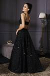 Shop_Mani Bhatia_Black Raw Silk, Net Square Neck Sequin Embellished Lehenga Set _at_Aza_Fashions