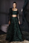 Mani Bhatia_Green Raw Silk Square Neck Sequin Embellished Lehenga Set _Online_at_Aza_Fashions