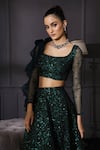 Mani Bhatia_Green Raw Silk Square Neck Sequin Embellished Lehenga Set _at_Aza_Fashions