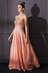 Buy_Mani Bhatia_Peach Organza Sweetheart Neck Bandeau Flared Gown With Stole _at_Aza_Fashions