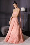 Shop_Mani Bhatia_Peach Organza Sweetheart Neck Bandeau Flared Gown With Stole _at_Aza_Fashions