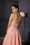 Mani Bhatia_Peach Organza Sweetheart Neck Bandeau Flared Gown With Stole _Online_at_Aza_Fashions