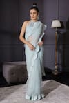 Shop_Mani Bhatia_Blue Silk Organza Halter Saree Set _at_Aza_Fashions