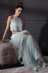 Mani Bhatia_Blue Silk Organza Halter Saree Set _Online_at_Aza_Fashions