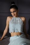 Buy_Mani Bhatia_Blue Silk Organza Halter Saree Set _Online_at_Aza_Fashions