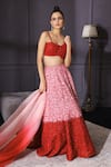 Buy_Mani Bhatia_Red Raw Silk Square Neck Sequin Embellished Lehenga Set _at_Aza_Fashions