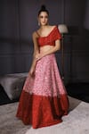 Shop_Mani Bhatia_Red Raw Silk Square Neck Sequin Embellished Lehenga Set _at_Aza_Fashions