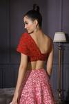 Buy_Mani Bhatia_Red Raw Silk Square Neck Sequin Embellished Lehenga Set _Online_at_Aza_Fashions