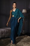 Buy_Mani Bhatia_Blue Satin Sweetheart Neck Pre-draped Saree With Blouse _at_Aza_Fashions