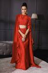 Buy_Mani Bhatia_Red Dupion Silk Round Ruffle Cape And Slit Skirt Set _at_Aza_Fashions