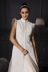 Mani Bhatia_White Raw Silk Mandarin Collar Bead Embellished Jacket And Skirt Set _Online_at_Aza_Fashions