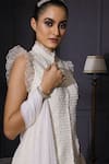 Buy_Mani Bhatia_White Raw Silk Mandarin Collar Bead Embellished Jacket And Skirt Set _Online_at_Aza_Fashions
