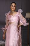 Shop_Mani Bhatia_Pink Satin Sweetheart Neck Organza Pre-draped Ruffle Saree With Blouse _Online_at_Aza_Fashions