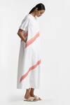 Three_White Cotton Poplin Applique Striped Dress_Online_at_Aza_Fashions