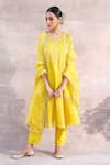 Buy_Label Mansi Nagdev_Yellow Tissue Chanderi Embroidery Bead Round Kiran A-line Kurta Set _Online_at_Aza_Fashions