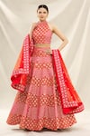 Buy_Vandana Sethi_Red Banarasi Chanderi Halter Bridal Lehenga Set _at_Aza_Fashions