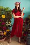 Buy_Tasuvure_Red Pleated Polyster Round Asymmetric Kurta And Pant Set_at_Aza_Fashions