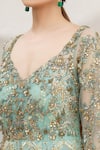 Neha Mehta Couture_Blue Lucknowi V Neck Anarkali Gown _at_Aza_Fashions