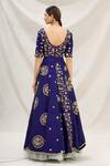 Shop_Neha Mehta Couture_Blue Silk V Neck Embroidered Bridal Lehenga Set _at_Aza_Fashions