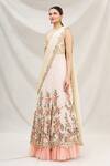 Buy_Neha Mehta Couture_White Lucknowi V Neck Embroidered Layered Saree Gown_Online_at_Aza_Fashions