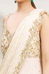 Neha Mehta Couture_White Lucknowi V Neck Embroidered Layered Saree Gown_at_Aza_Fashions