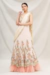 Buy_Neha Mehta Couture_White Lucknowi V Neck Embroidered Layered Saree Gown_at_Aza_Fashions