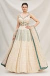 Buy_Neha Mehta Couture_Beige Lucknowi V Neck Embroidered Lehenga Set _at_Aza_Fashions