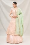 Buy_Neha Mehta Couture_Peach Lucknowi U Neck Anarkali And Lehenga Set _Online_at_Aza_Fashions