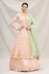 Buy_Neha Mehta Couture_Peach Lucknowi U Neck Anarkali And Lehenga Set _at_Aza_Fashions