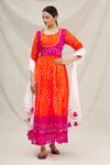 Buy_Samyukta Singhania_Orange Art Silk Boat Bandhani Anarkali Set _Online_at_Aza_Fashions