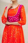 Samyukta Singhania_Orange Art Silk Boat Bandhani Anarkali Set _at_Aza_Fashions