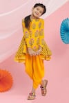 Buy_Nikasha_Yellow Cotton Tassels Printed Kurta And Dhoti Pant Set _at_Aza_Fashions