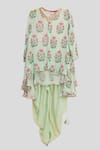 Buy_Nikasha_Green Cotton Embroidery Printed Kurta And Dhoti Pant Set _at_Aza_Fashions