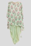 Shop_Nikasha_Green Cotton Embroidery Printed Kurta And Dhoti Pant Set _at_Aza_Fashions