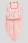 Buy_Nikasha_Pink Cotton Embroidery Peplum Kurta And Dhoti Pant Set _at_Aza_Fashions