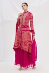 Buy_Samyukta Singhania_Pink Georgette Mandarin Collar Bandhani Print Kurta Set _Online_at_Aza_Fashions